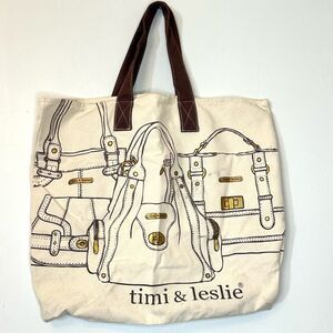Timi & Leslie Canvas Double Strap Tip Top Happy Moms Cream Tote Bag Size Large